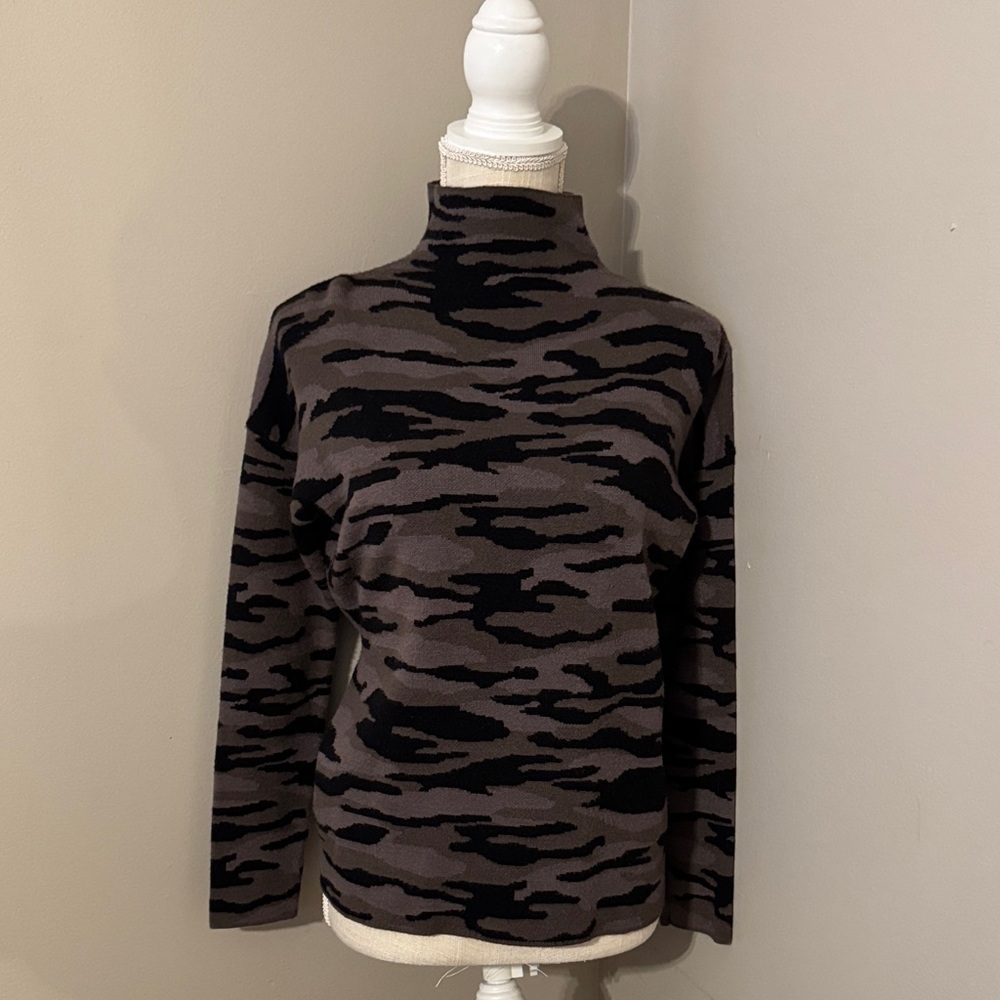 Tahari camo mock neck sweater